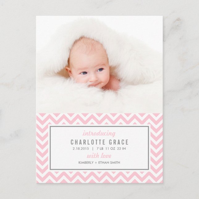 CHEVRON Modern Birth Notice Meddelande Vykort (Framsida)