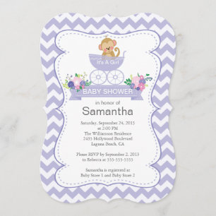 Chevron Monkey in Carriage Girls Baby Shower Inbjudningar