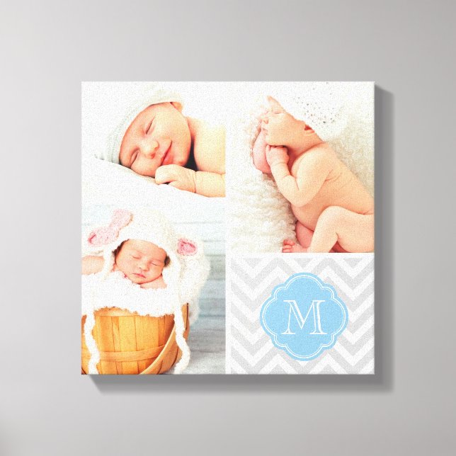Chevron Monogram Baby Photo Collage Nursery Art Canvastryck (Framsida)