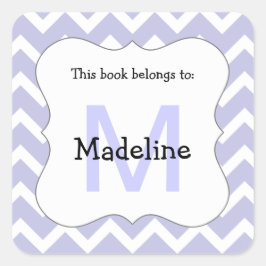 Chevron Monogram Bookplate Sticker lavender Fyrkantigt Klistermärke