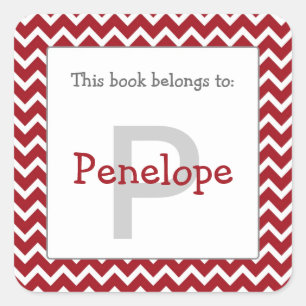 Chevron Monogram Bookplåtsetikett burgundröd Fyrkantigt Klistermärke