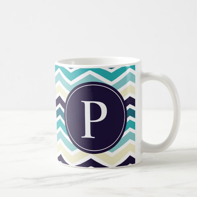 Chevron Monogram Navy Blue Cream Kaffemugg (Höger)