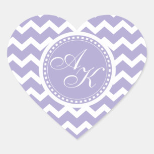 Chevron Monogram Retro Lila and White Hjärtformat Klistermärke