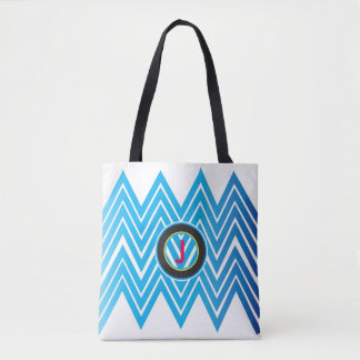 Chevron Monogrammed Ice Blue Tote Bag Tygkasse