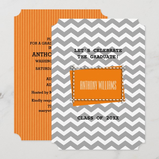 Chevron Mönster Anpassningsbar Studentfest Inbjudningar (Fram/baksida)