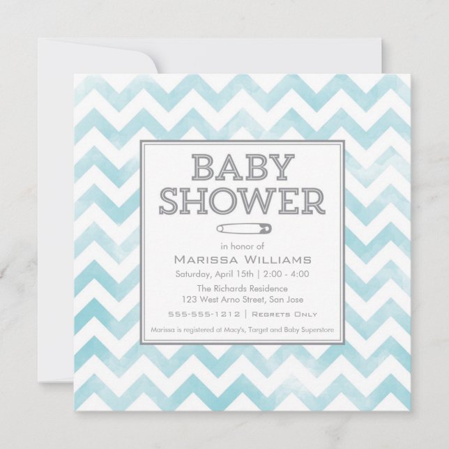 Chevron mönster Baby Shower-inbjudan, aqua Inbjudningar (Framsida)