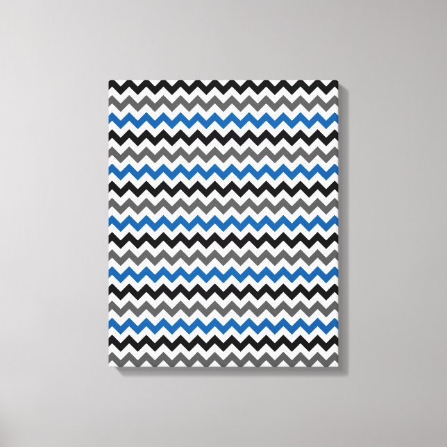 Chevron Mönster Background Blue Grått Black White Canvastryck (Framsida)