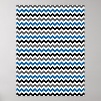 Chevron Mönster Background Blue Grått Black White Poster