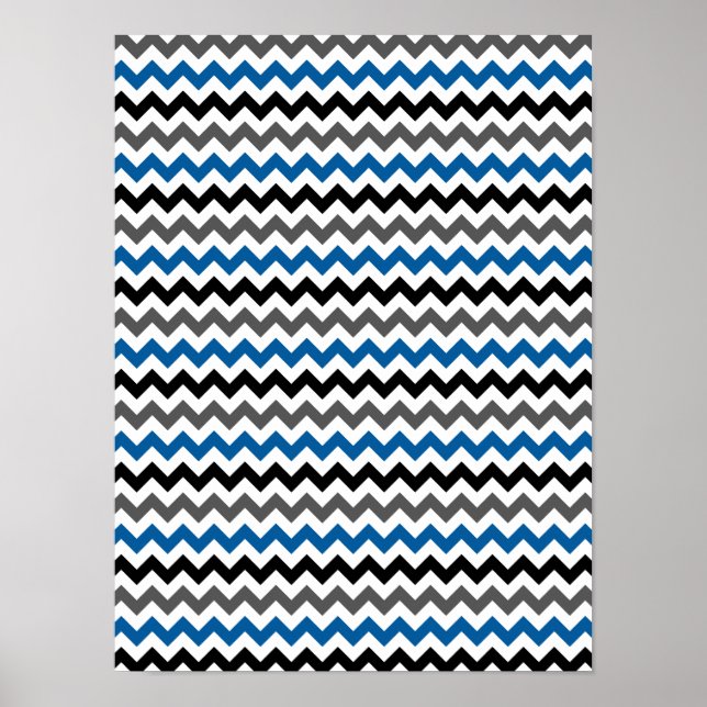 Chevron Mönster Background Blue Grått Black White Poster (Framsidan)