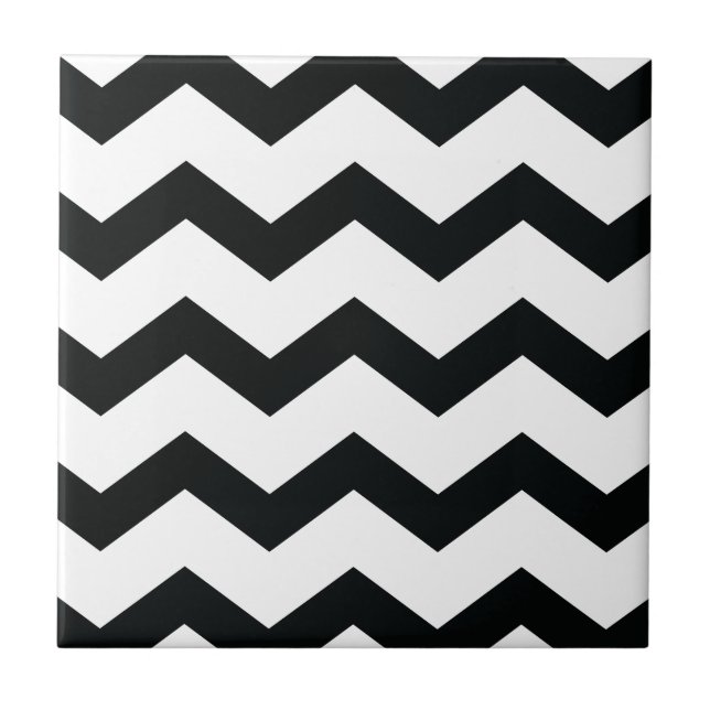 Chevron Mönster Black and White Kakelplatta (Framsidan)
