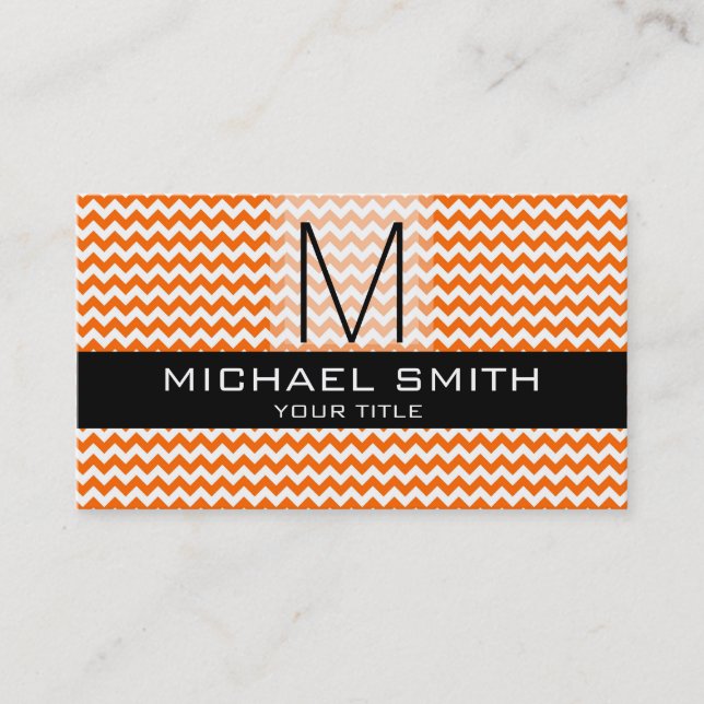 Chevron Mönster Black Modern Monogram #10 Visitkort (Framsida)