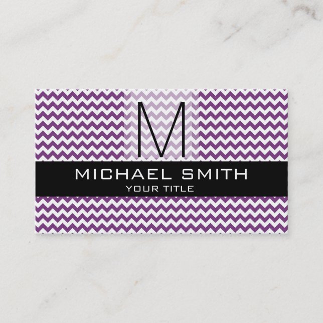 Chevron Mönster Black Modern Monogram #6 Visitkort (Framsida)