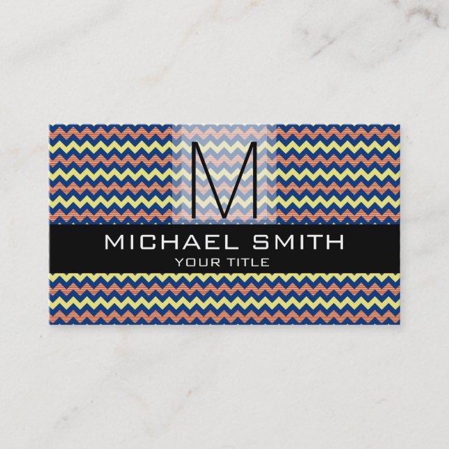 Chevron Mönster Black Modern Monogram #9 Visitkort (Framsida)