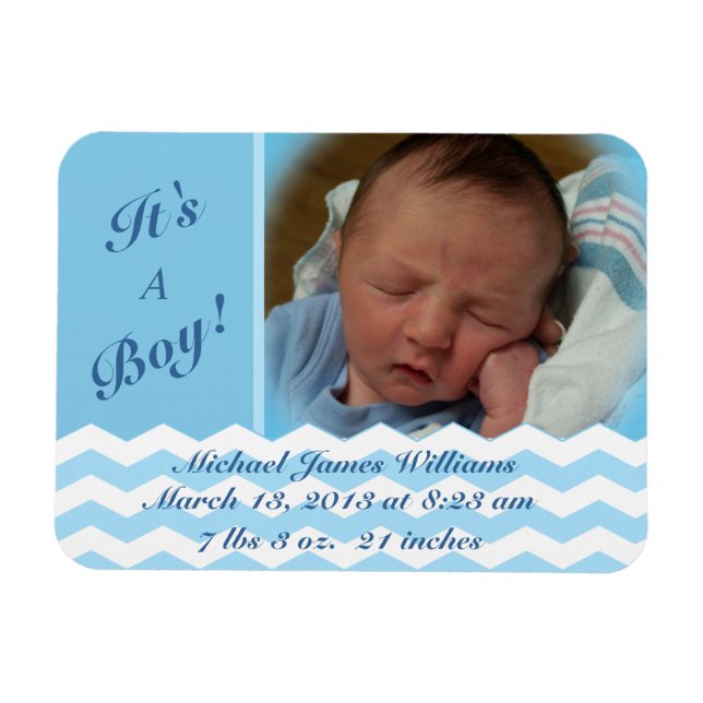 Chevron Mönster Boy Birth Announcement Magnet (Horisontell)