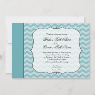Chevron Mönster Bracket Ram Teal Blue Bröllop Inbjudningar