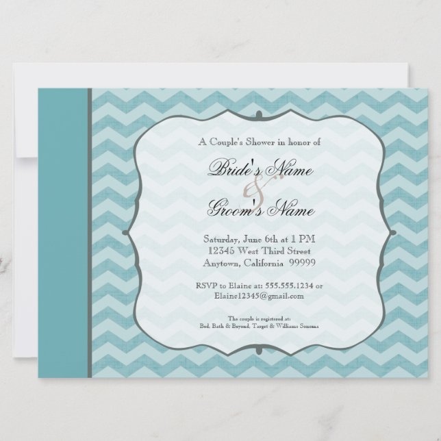 Chevron Mönster Bracket Ram Teal Couples Shower Inbjudningar (Framsida)