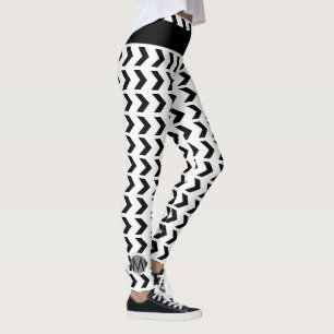 Chevron Mönster Cute Monogrammed White Black Leggings