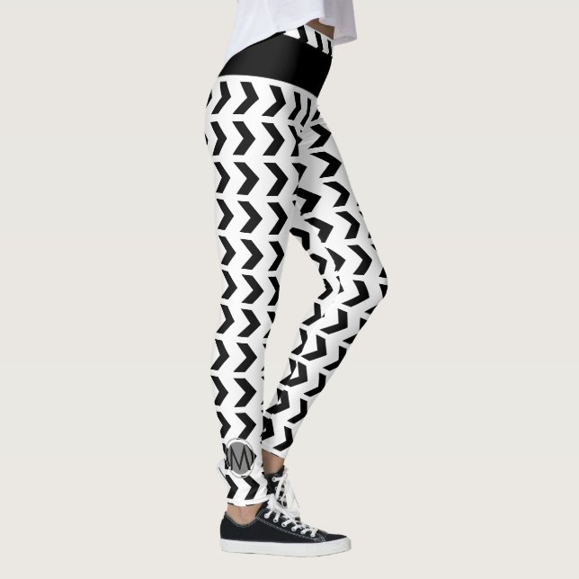 Chevron Mönster Cute Monogrammed White Black Leggings (Höger)