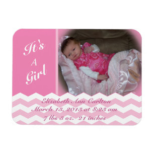 Chevron Mönster Girl Birth Anouncement Magnet