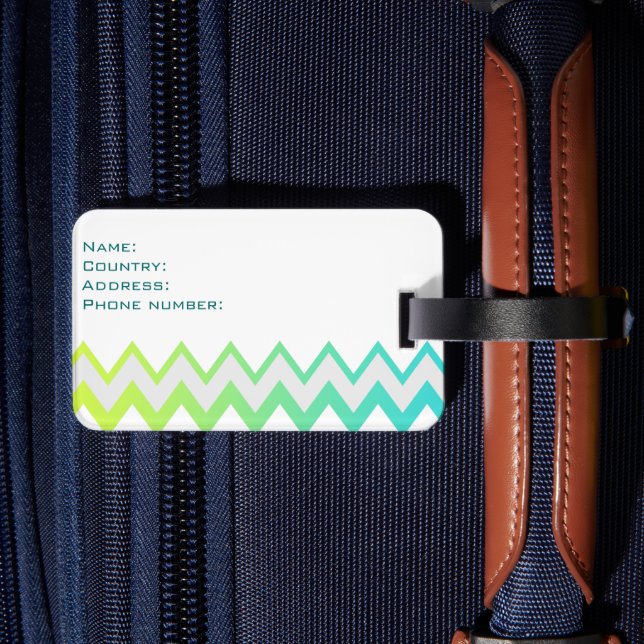 Chevron mönster grönt  teal aqua ombre elegant bagagebricka (Baksida Insitu 2)