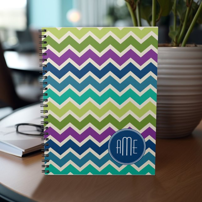 Chevron Mönster i Peacock Färg Anpassningsbar Mono Anteckningsbok (Personalized notebook )