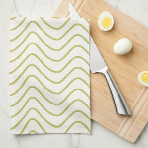 Chevron Mönster Lime Green på Cream White Zigzag Kökshandduk