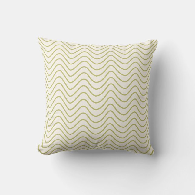 Chevron Mönster Lime Green på Cream White Zigzag Kudde (Framsida)