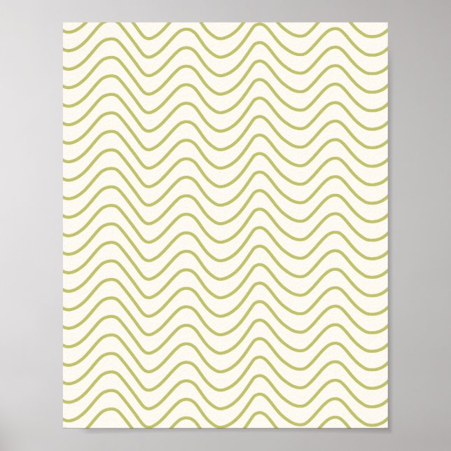 Chevron Mönster Lime Green på Cream White Zigzag Poster (Framsidan)