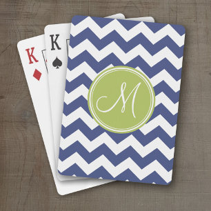 Chevron Mönster med Monogram - flottan Lime Casinokort