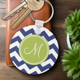 Chevron Mönster med Monogram - flottan Lime Nyckelring