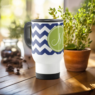 Chevron Mönster med Monogram - flottan Lime Resemugg