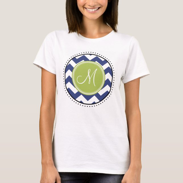 Chevron Mönster med Monogram - flottan Lime T-shirt (Framsida)