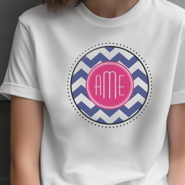 Chevron-mönster med monogram - Marin magenta Tee Shirt (Custom Photo T-shirt)