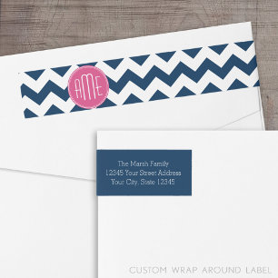 Chevron Mönster med Monogram - marinens Magenta Etikettband
