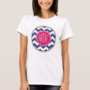 Chevron Mönster med Monogram - marinens Magenta Tee Shirt