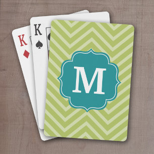 Chevron Mönster med Monogram - Teal Blue och Lime Kortlek
