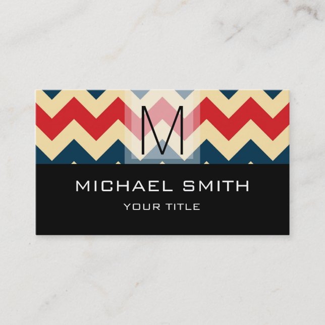 Chevron Mönster Modern Black Monogram #10 Visitkort (Framsida)