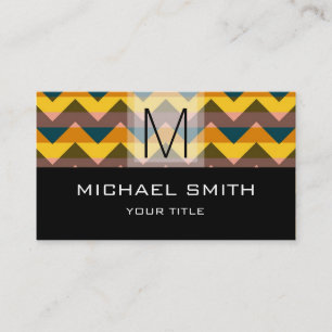 Chevron Mönster Modern Black Monogram #11 Visitkort