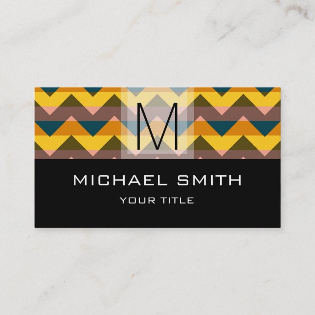 Chevron Mönster Modern Black Monogram #11 Visitkort (Framsida)