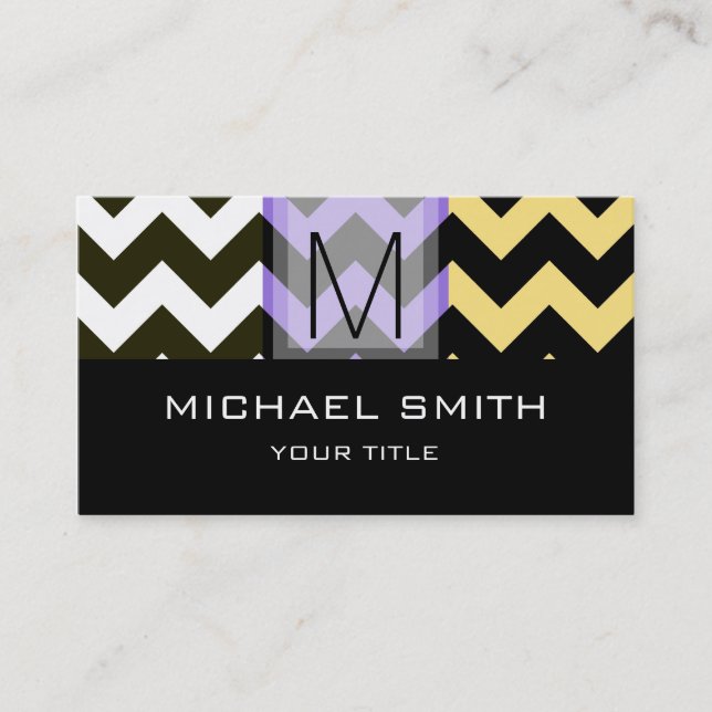 Chevron Mönster Modern Black Monogram #2 Visitkort (Framsida)