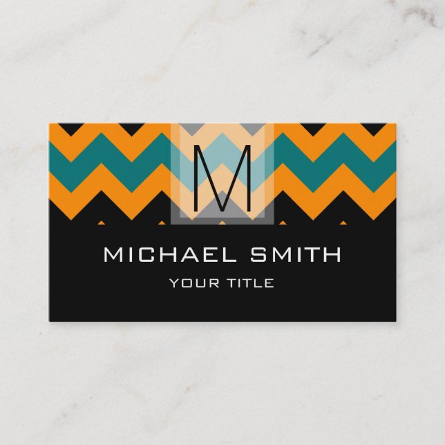 Chevron Mönster Modern Black Monogram #8 Visitkort (Framsida)