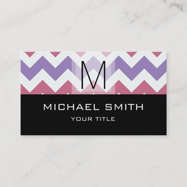 Chevron Mönster Modern Black Monogram Visitkort (Framsida)