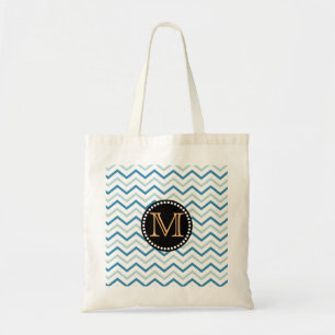 Chevron Mönster Monogram Sea Blue Grått Tygkasse