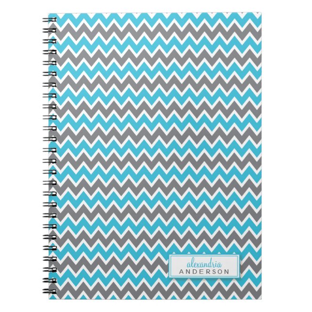 Chevron Mönster Trendig Notebook (aqua) Anteckningsbok Med Spiral (Framsidan)