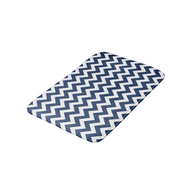 Chevron Navy Blue White Modern Mönster Bath Mat Badrumsmatta (Vinklad)