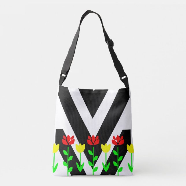 Chevron och blommor Modern blomkonst Totebag Axelväska (Baksida)