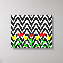 Chevron och blommor Modernt blommotiv tryckt konst