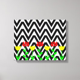 Chevron och blommor Modernt blommotiv tryckt konst Canvastryck