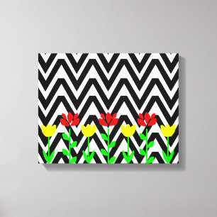 Chevron och blommor Modernt blommotiv tryckt konst Canvastryck