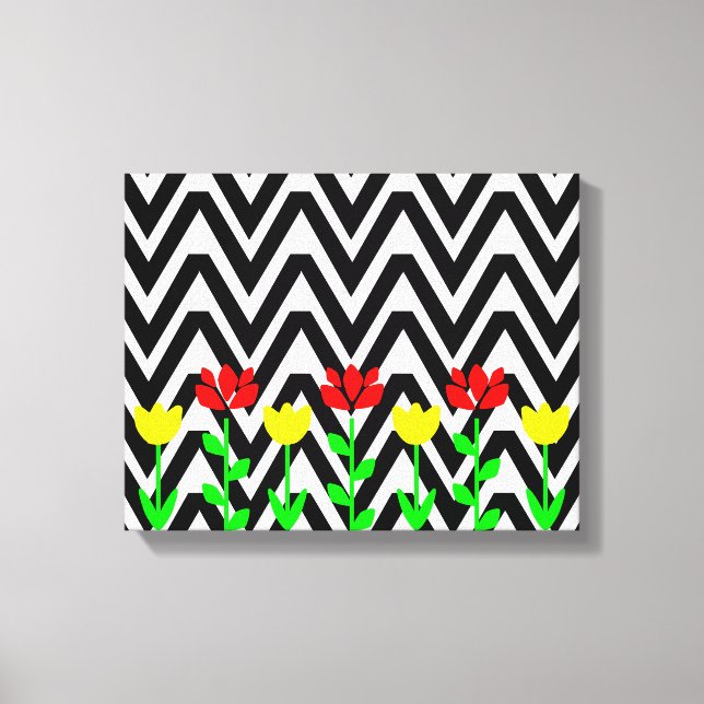 Chevron och blommor Modernt blommotiv tryckt konst Canvastryck (Framsida)